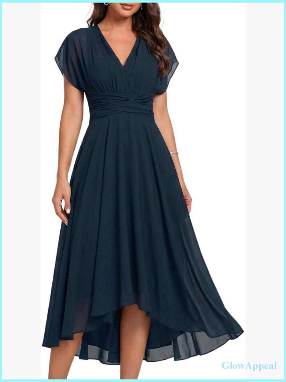 Chiffon Ruffle Short Sleeve Midi Dress Empire Waist Formal